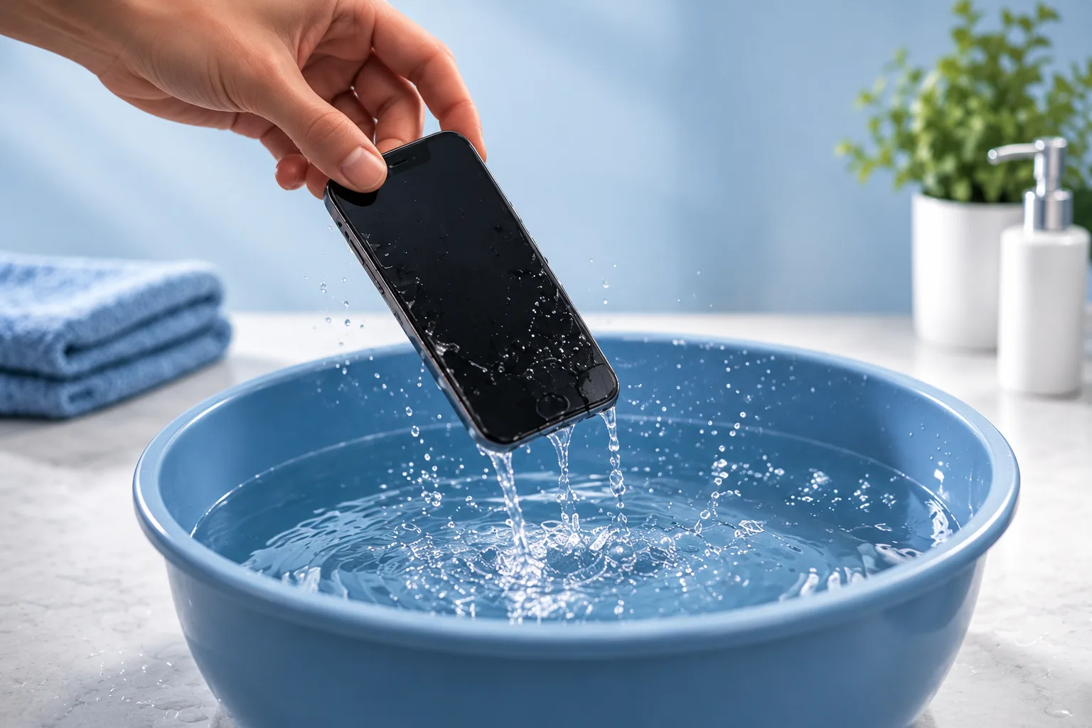 A phone splashing into water